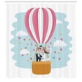 thumbnail image 2 of Valentine's Day Shower Curtain, Pattern of a Bride and a Groom Kissing in a Hot Air Balloon, Fabric Bathroom Set with Hooks, 69W X 75L Inches Long, Pale Seafoam Multicolor, by Ambesonne, 2 of 2