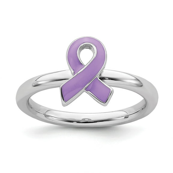 925 Sterling Silver Stackable Expressions Purple Enameled Awareness Ribbon Ring Size: 8; for Adults and Teens; for Women and Men