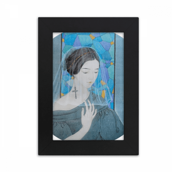 Blue Beauty White Yarn Chinese Painting Desktop Photo Frame Picture Display Art Painting Exhibit