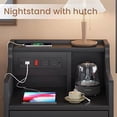 thumbnail image 3 of HBLUKDL Nightstand with Charging Station  Night Stand with Hutch &amp;  Drawers  End Table  Bedroom Grey, 3 of 7