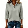 thumbnail image 5 of Hearthz Womens Tops 3/4 Sleeve Polo Shirts Casual Button V-Neck Tunic Tops To Wear with Leggings Business Dressy Shirts for Women, 5 of 5