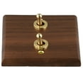 thumbnail image 2 of Toggle Light Rocker Switch 1/2 Way Retro Walnut Wood Plate Brass Lever 2 Gang, 2 of 10