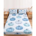 thumbnail image 2 of Cal.King Size Fitted Sheet Set - Blue Pumpkin 3 Piece Bedding Sets 16" Deep Pocket Fitted Sheet with 2 Pillowcases, Fall Thanksgiving Harvest Rustic Farmhouse Brushed Microfiber Hotel Bed Sheets, 2 of 9