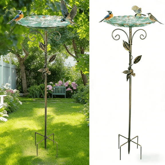Bird Bath for Outside, Metal Birdbath Freestanding Bird Bath & Birdfeeder with 3-Pronged Base, Using for Outdoors Garden Patio Yard