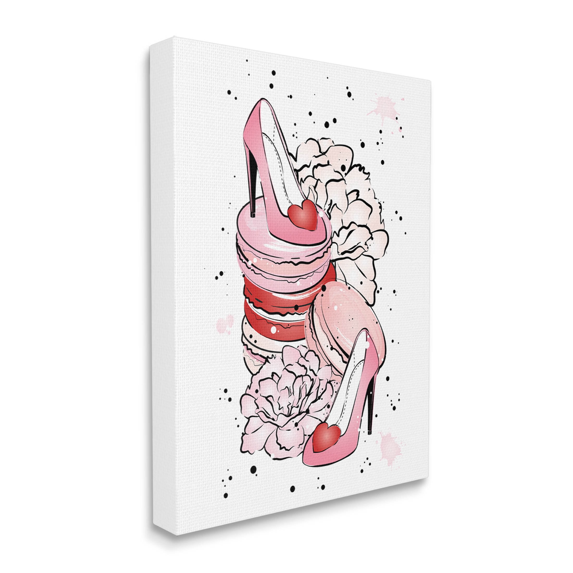 Pink Glam Heart Heels Macarons Beauty & Fashion Graphic Art Gallery Wrapped Canvas Print Wall Art
