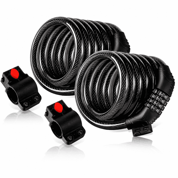 ETRONIC M6 2-Pack Bike Cable Lock, 6 ft Resettable Combination Bicycle Lock with Mounting Bracket, Black