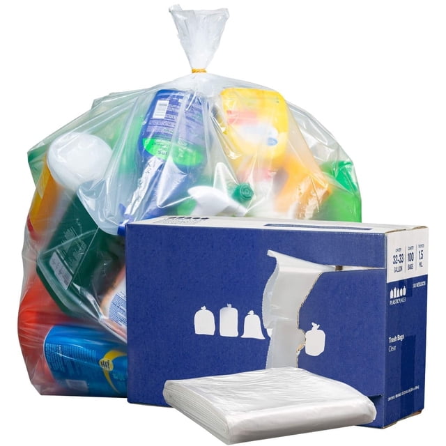 Plasticplace Bolsas de basura de 32-33 galones, 1,5 mil, transparentes, resistentes, 33 x 39 pulgadas, 100 unidades (paquete de 1) (W33LDC15)