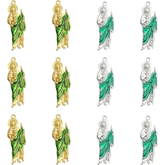 12Pcs 2Colors San Judas Tadeo Alloy Enamel Big Pendants for Necklace Keychain DIY Platinum Golden