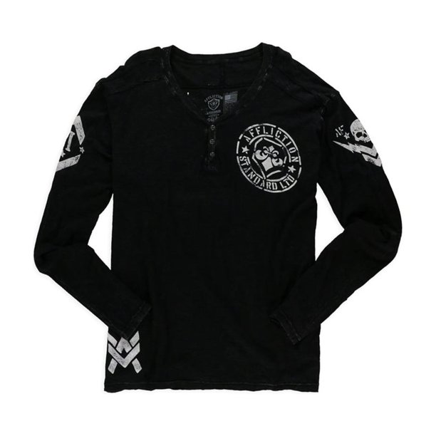 Affliction Clothing Mens Radar LS VNK H Henley Shirt, bklv, M