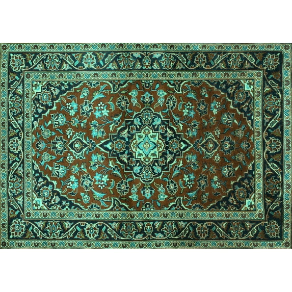 Ahgly Company Machine Washable Indoor Rectangle Medallion Turquoise Blue Traditional Area Rugs, 2' x 3'