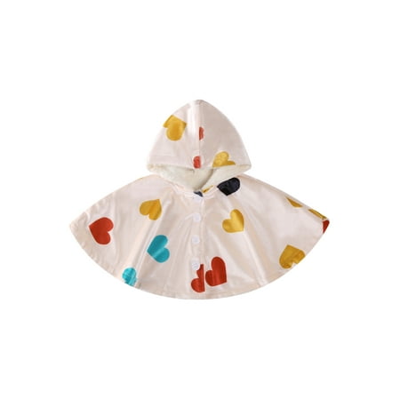 

Bmnmsl Baby s Cloak Warm Heart Print Button Hooded Cloak Outwears