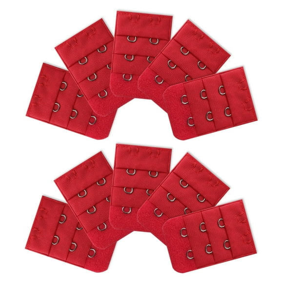 INSPIRE CHIC Women's 3 Rows 2 Hooks Underwear Bra Extender Brassiere Extension Hooks Strap Adapter Red 10