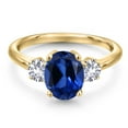 thumbnail image 3 of Gem Stone King 18K Yellow Gold Plated Silver Blue Created Sapphire and White Created Sapphire Engagement Ring for Women | 2.80 Cttw | Oval 9X7MM | Gemstone September Birthstone | Size 8, 3 of 6