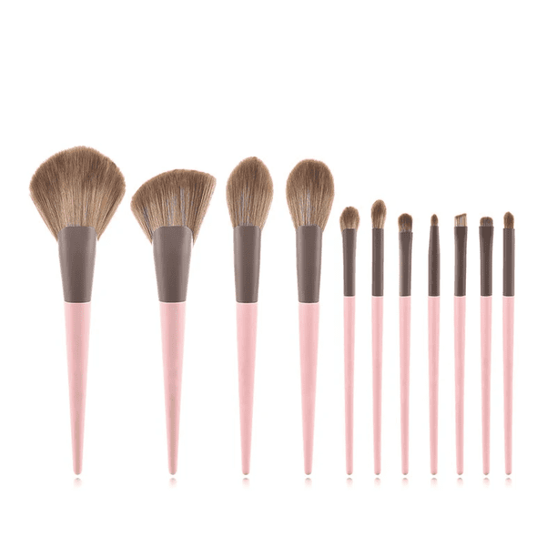 Set de 11 brochas de maquillaje de fibra sintética con mango de madera