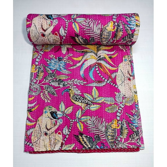 Vinsan Home Indiase handgemaakte Kantha gewatteerde vintage katoen quilt paradijs print boho sprei deken sprei deken beddengoed thuis decoratieve gudri (Twin Size 152,4 x 228,6 cm, paars Vinsan Home Indiase handgemaakte Kantha gewatteerde vintage katoen quilt paradijs print boho sprei deken sprei deken beddengoed thuis decoratieve gudri (Twin Size 152,4 x 228,6 cm, paars