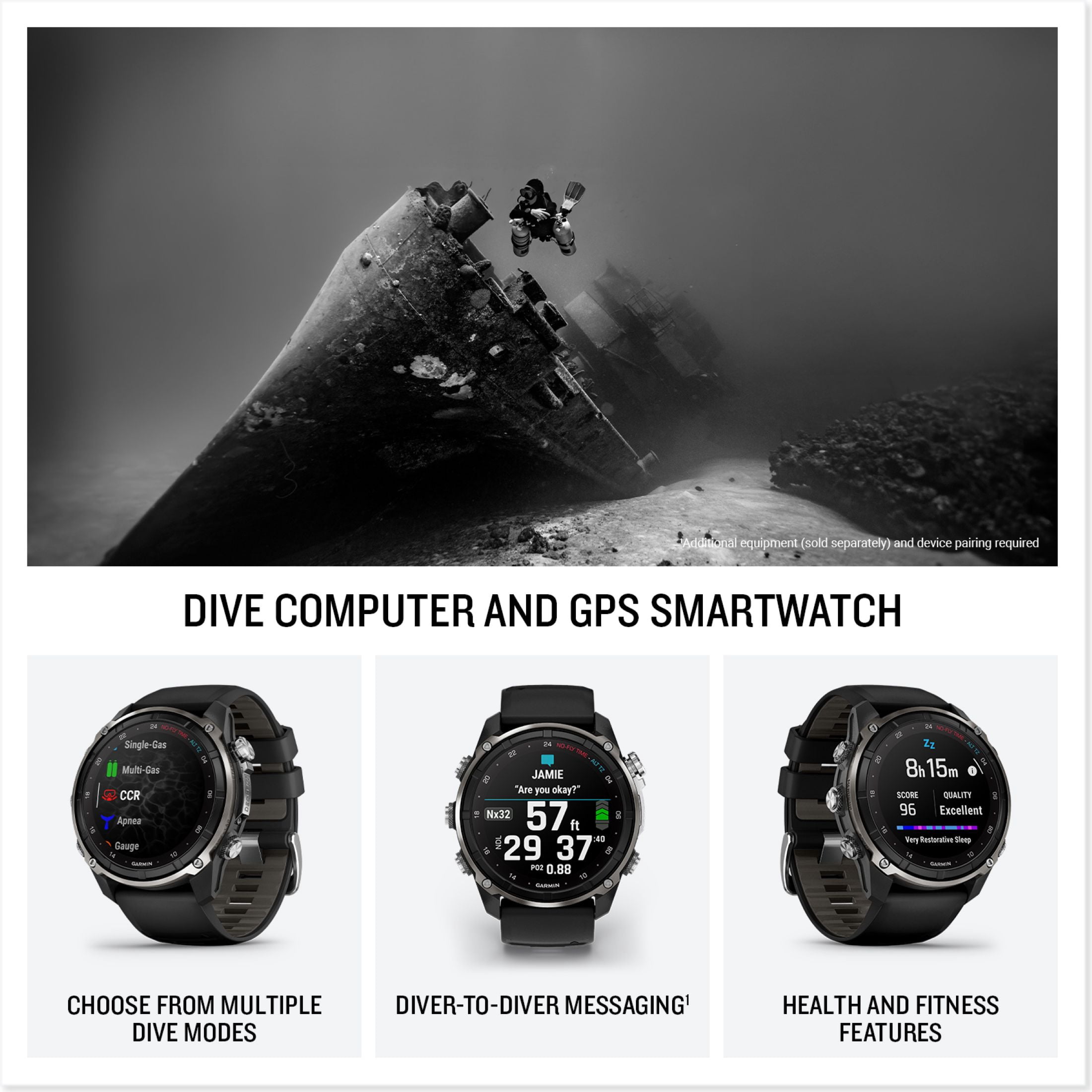 Garmin Descent™ Mk3i – 51 mm Silver and Black PVD Titanium with Black/Pebble Gray Silicone Band