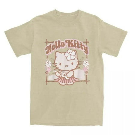 Funny Hello Kitty Hula Summer T-Shirts Men Women Round Collar Cotton T Shirts Short Sleeve Tee Shirt Plus Size Clothing Gift