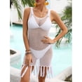 thumbnail image 5 of Hollow Out Cover Up Sleeveless Crewneck Pure Color Soft Casual Knitted Tassel Cover Up for Beach White L, 5 of 8