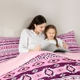 thumbnail image 4 of jejeloiu Romantic Tribal Full Size Comforter Sets For Girls,Bohemian Print Bedding Comforter Set,Purple Pink,Pink Reversible,3 Pieces,1 Comforter and 2 Pillowcases, 4 of 7