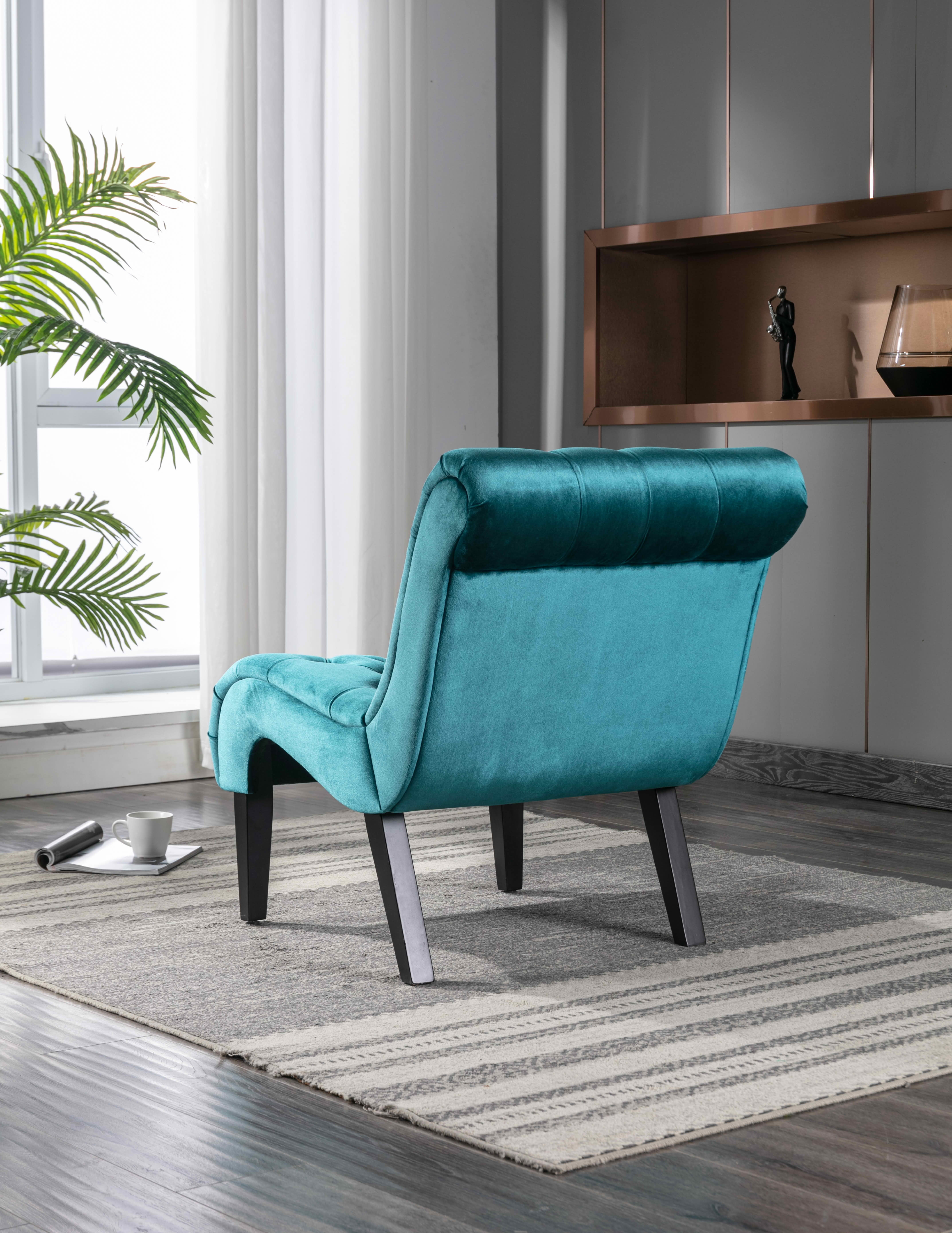 MAYEERTY 22.83-Inch Velvet Button Tufted Armless Accent Chair, Upholstered Leisure Side Chair with Wooden Legs for Bedroom Living Room Office