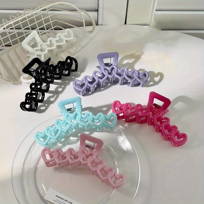 2Pcs Sweet French Style Hair Clips Women Plastic Heart-shaped Hairpin Candy Color Large Grab Cawl Clips Girls Hair Accessories