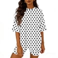 thumbnail image 2 of Htigea Womens Summer 2 Piece Outfits Crewneck Tunic Tshirts Matching Slim Fit Shorts Cute Polka Dots Lounge Sets White S, 2 of 6