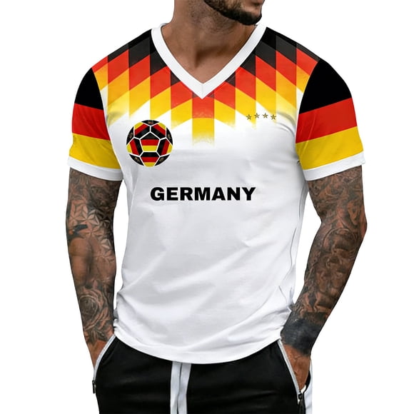 PMVFHDE V-Neck T-Shirts Germany Fan Short Sleeve Tee Comfortable Football Apparel for Matchday Casual Wear