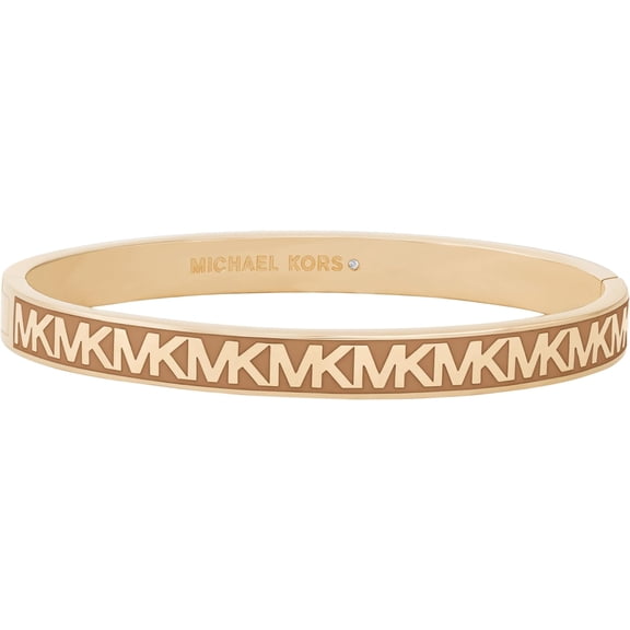 Michael Kors Women’s MK Logo Bangle Bracelet, Brown and Gold Tone Brass, Box Clasp, Model MKJH0025E710