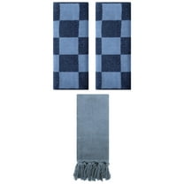 Unique Bargains 3 Pack Checkered and Tassels Absorbent Soft Cotton Bathroom Hand Towel Blue/Dark Blue 14" x 30"/14" x 28"