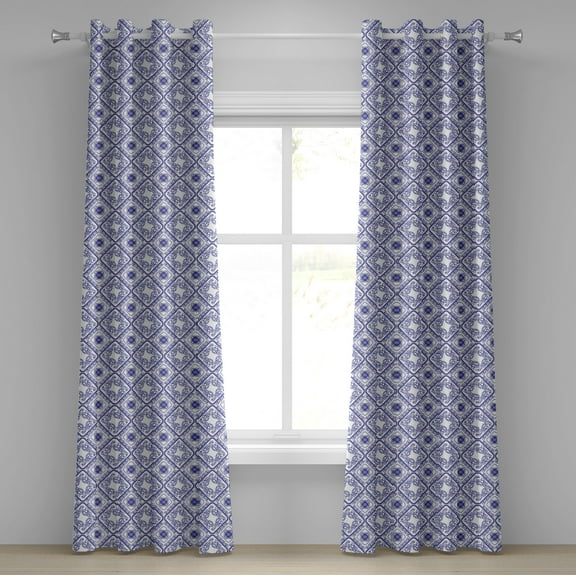 Ambesonne Flower Grommet Curtain, Art and Craft Flower, 50" x 72", White and Blue