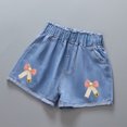 thumbnail image 2 of Cethrio Kids Girls Denim Shorts, Elastic Waist Summer Printed Cotton Jean Shorts Blue Size 3-4 T, 2 of 3