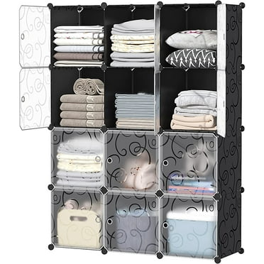 Ktaxon 12-Cube DIY Portable Closet,  Plastic Bookshlef  Wardrobe Cabinet Storage Organizer w/Doors, Black