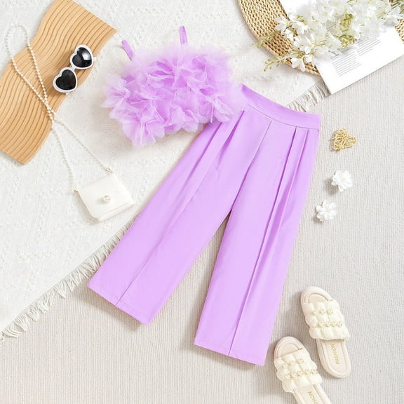 SNKSDGM Girls Baby Girl Outfit Spring Outfits for Girls 7-8 Years Toddler Girls Sleeveless Solid Tops and Pants 2Pcs Outfits Clothes Set for Children Clothes Toddler Outfits for Girls 5T-6T 3-4 Years