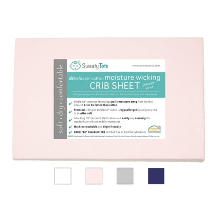 (Pink) Moisture Wicking Fitted Crib Sheet for Sweaty, Leaky, Drooly Sleepers - Jersey Knit, Fits Standard Crib and Toddler Mattresses, Features Patented Drirelease(R) Moisture Wicking