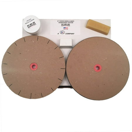 paper wheels sharpening system - 8 in. wheels for 6 in. grinders - grit & polishing wheel + wax, compound, and extra