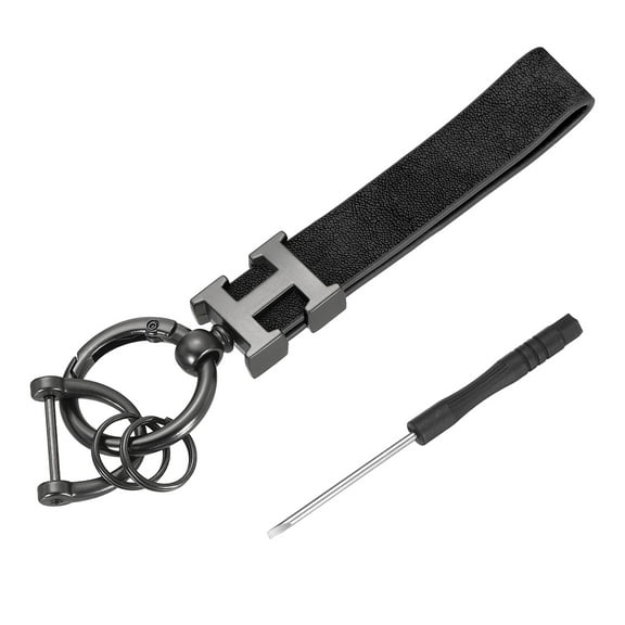 Uxcell Car Key Chain Ring Clip 3.35 Inch Leather Keychain Key Fob Wristlet Keychain with Anti-Lost D Ring & Keyrings Fit Women Men for Home Car, White Matte Gun