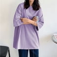 thumbnail image 2 of Camiseta 100% de algodón para mujer, de manga corta Camiseta holgada, camisa básica informal con cuello redondo, ropa de gran tamaño de Color sólido, 2 of 4