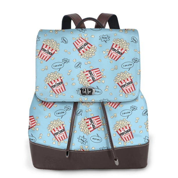 Easygdp I Am A Fan Popcorn Mochila de Cuero para Mujeres, Bolso de Hombro, Bolsos de Mano de Moda para Trabajo y Viajes