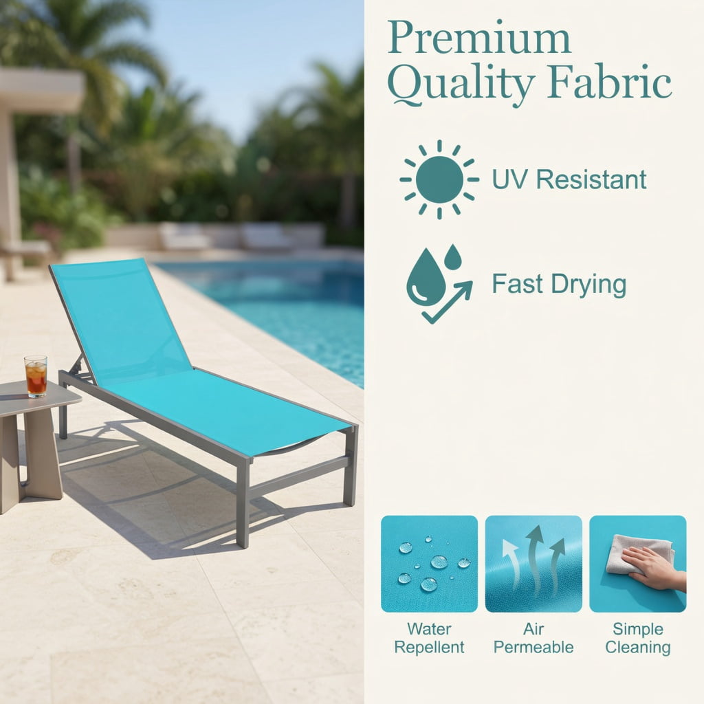 Hommoo 6-Position Adjustable Aluminum Chaise Lounge Chair, Rustproof, Lightweight, Outdoor Recliner for Patio, Poolside & Backyard, Turquoise