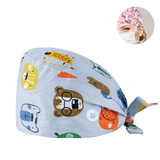 Gorro quirúrgico Gorro esmerilado Gorro quirúrgico de algodón puro para mujer Gorro de enfermera estampado con lazo Gorro de trabajo dental y odontológico para hombre con hebilla nueva