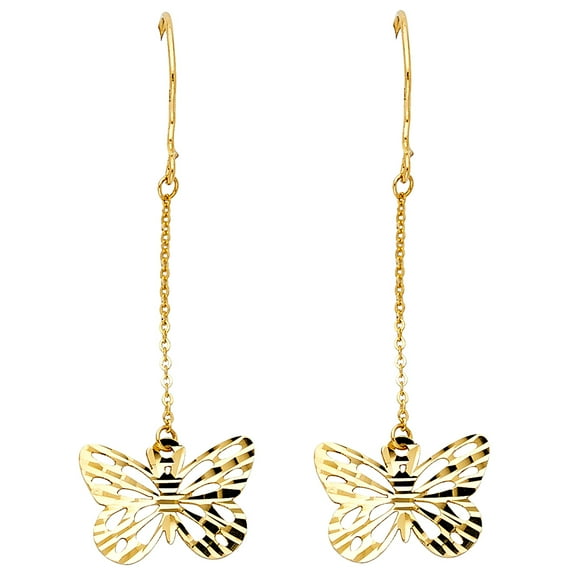 Ioka - 14K Yellow Gold Butterfly Hanging Earrings with Hook