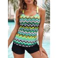 thumbnail image 2 of Women's Striped Racerback Tankini Swim Top - Strappy T-Back, Padded & Wire-Free, No Bottom Included 2 of 10