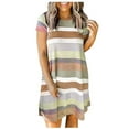 thumbnail image 1 of Robes d'Été Décontractées pour Femmes Manches Courtes Col Rond Rayé T-Shirts Courts Robe Ample Confortable Mini Robe Droite, 1 of 7