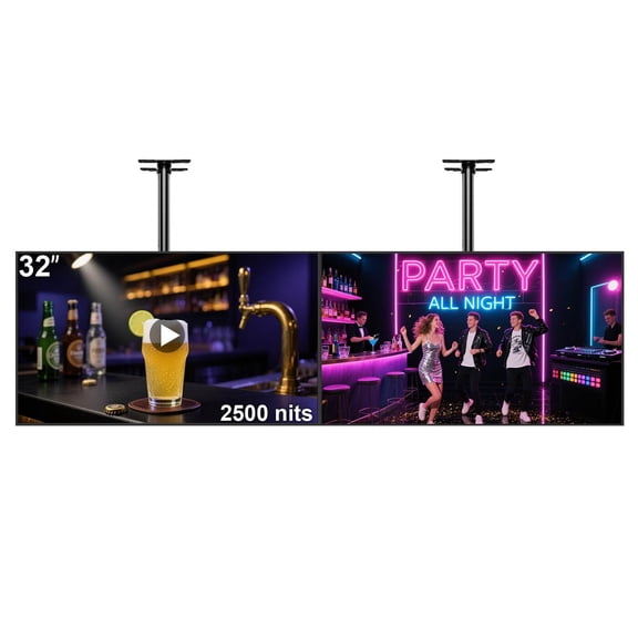32inch Digital Signage, 2500 Nits High Brightness Advertising Display, Slim Fit Frameless LCD Monitor, CMS Remote Publishing, 24/7 Operation, Smart Split Screen Play, HDMI/USB/WiFi