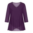 thumbnail image 4 of ZQUUVOU Women's Casual Sleeve Tops V-Neck Short Sleeve T-Shirts Cute Printed Summer Loose Blouses Tops Purple, 4 of 6