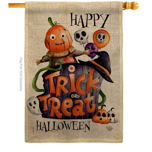 Ornament Collection H190172-DB Trick or Treat Day Falltime Halloween 28 x 40 in. Double-Sided Decorative Vertical House Flag for Decoration Banner Garden Yard Gift