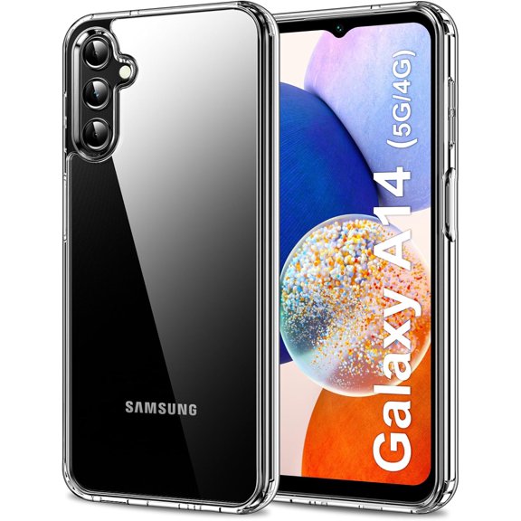 for Samsung Galaxy A14 5G/4G Case Clear [Anti-Yellowing] Anti-Scratch Transparent Hard Back and Soft Edge [Military Grade Drop Protection] Shockproof Phone Cover - Crystal Clear