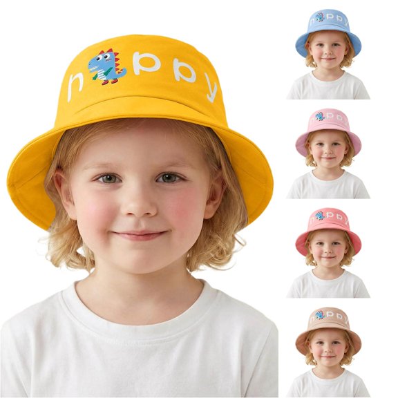 Oiyii Infant Boys Playful Bucket Hats Dinosaur‑Printed Toddler Sun Hats, Yellow