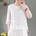 thumbnail image 4 of Tmtolofot Women Short Sleeve Top Cotton Linen Embroidery Tunic Tops Female Casual Fit V Neck Tees Shirt Ladies Vintage Boho Breath Blouses Shirt Thin Comfy Lapel T Shirt，1_White，Medium, 4 of 5