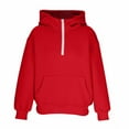 thumbnail image 6 of AINIYS Girls Half Zip Hoodies Pullover Solid Color Long Sleeve Casual Fall Winter Tops with Pockets Red 9 Years, 6 of 8